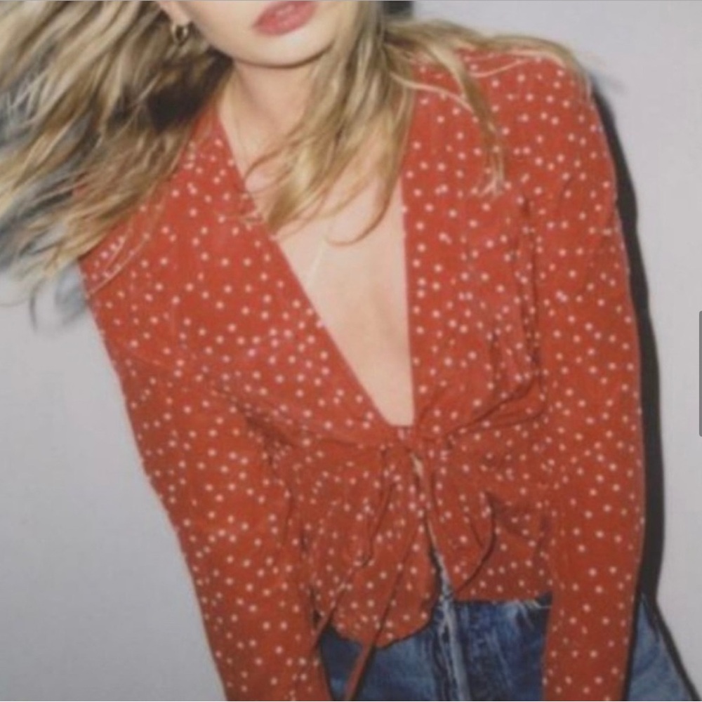 Realisation Par Bianca Red Star Print Silk Blouse
